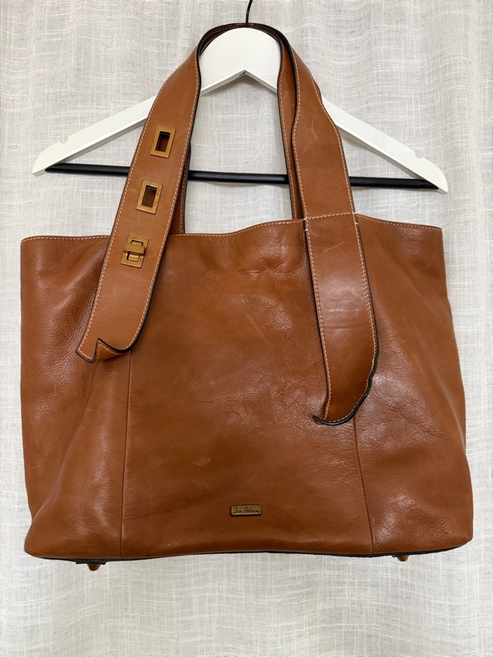 Sam Edelman Tan Leather Tote with Square Accent Hardware
